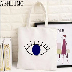 Women Tote Handbag Evil Eye Large Capacity Foldable Canvas Handbags