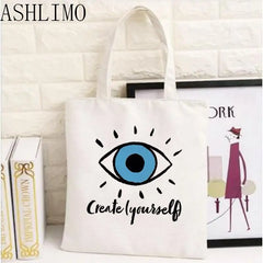 Women Tote Handbag Evil Eye Large Capacity Foldable Canvas Handbags