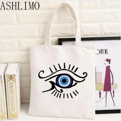 Women Tote Handbag Evil Eye Large Capacity Foldable Canvas Handbags
