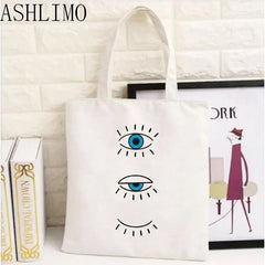Women Tote Handbag Evil Eye Large Capacity Foldable Canvas Handbags