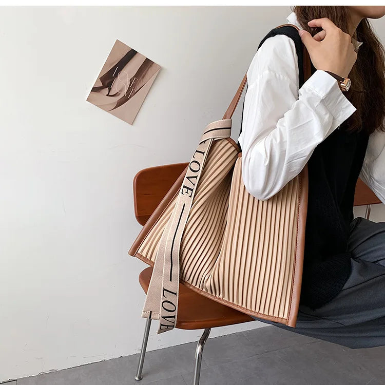 Women Tote Handbags Large PU Leather Shoulder Bag Ruffled Shopping Totes