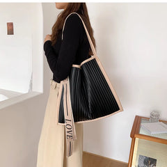 Women Tote Handbags Large PU Leather Shoulder Bag Ruffled Shopping Totes
