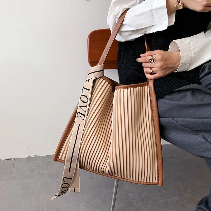 Women Tote Handbags Large PU Leather Shoulder Bag Ruffled Shopping Totes