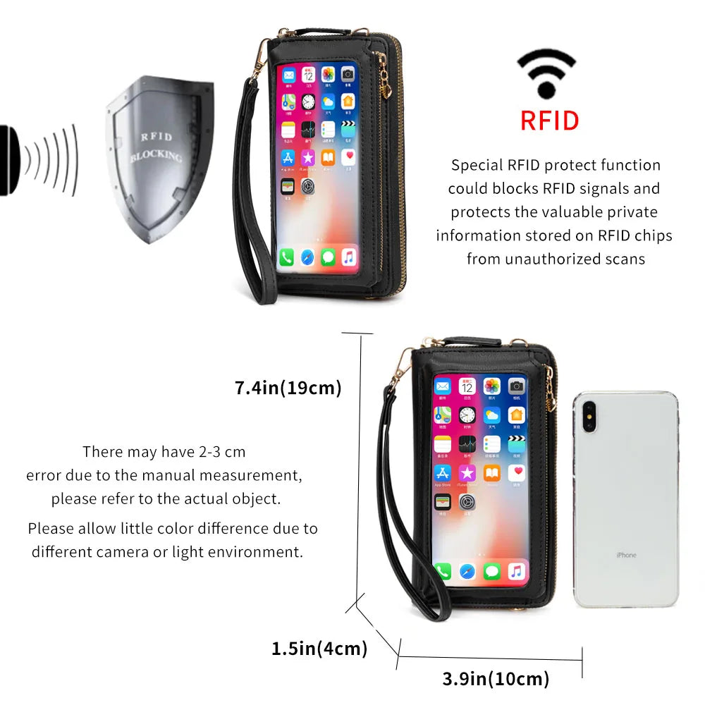 Women Touch Screen Wristlet Handbag, RFID Protection Small Wallet Purse