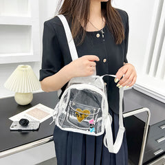 Women Transparent Backpack Love Print PVC Waterproof Clear Travel Shoulder