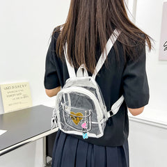 Women Transparent Backpack Love Print PVC Waterproof Clear Travel Shoulder