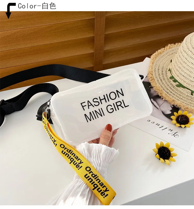 Women Transparent Cross-Body Pack, Letter Prints Bucket-Shape
