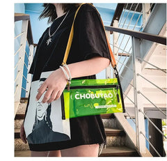 Women Transparent Crossbody Purse Letter Print Jelly Bag Shoulder Bags