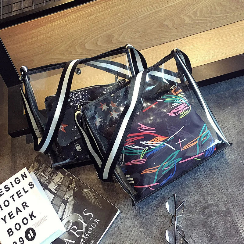 Women Clear Beach Bag Two in one High Shoulder Large Summer Bag
