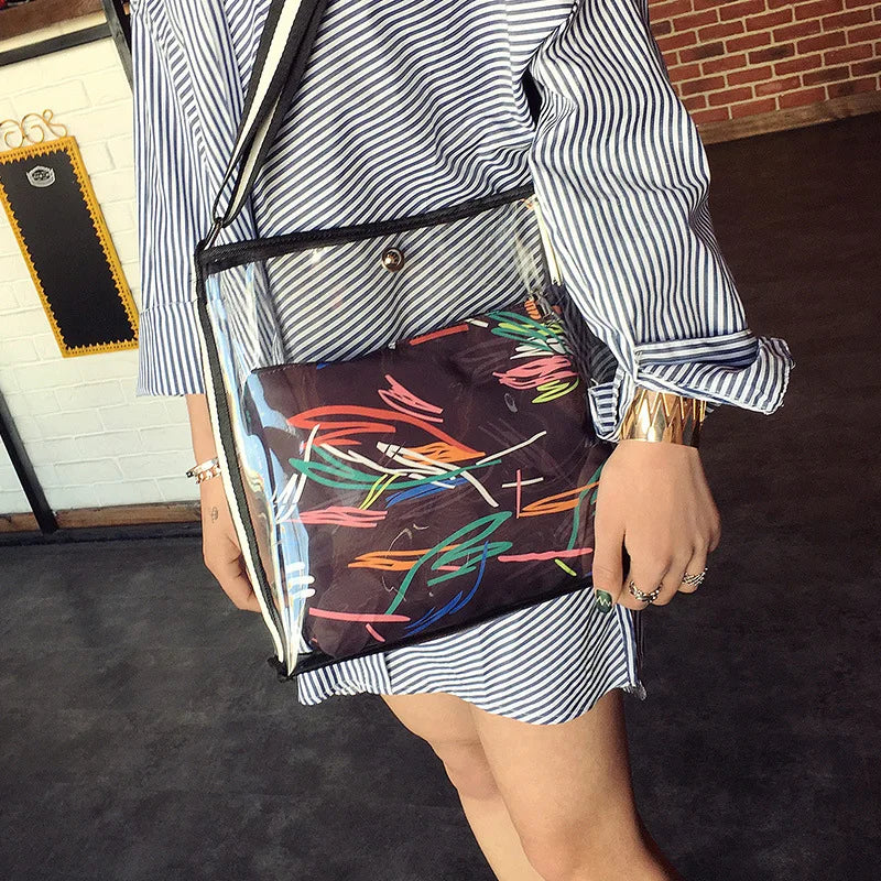 Women Clear Beach Bag Two in one High Shoulder Large Summer Bag