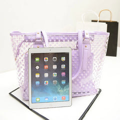 Women Transparent Handbag Candy Round Dot Decor Compound Beach Shoulder Bag