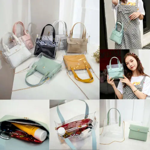 Women Transparent Handbag Shoulder Bag Clear Jelly Purse Clutch Plastic Tote
