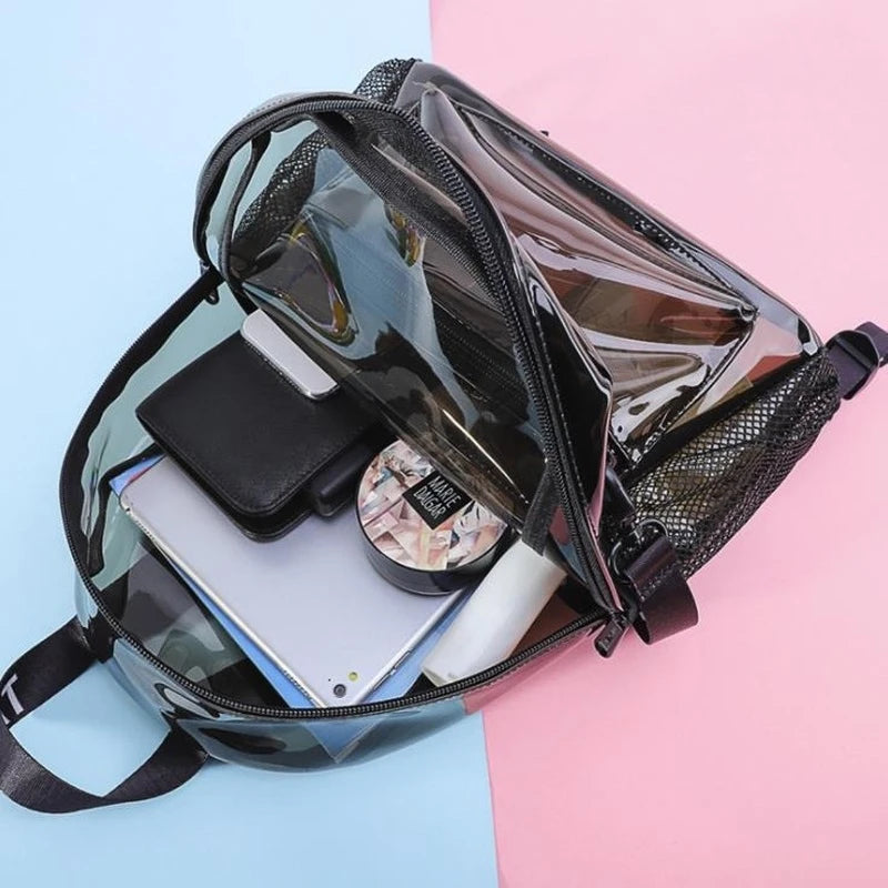 Women Clear PVC Backpack Travel School Bookbag Teen Girls