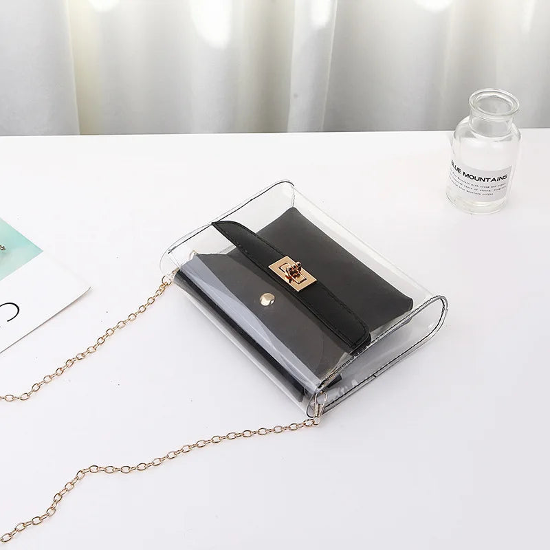 Women Transparent Shoulder Bags Chain PVC Clear Bag Satchel Bag Crossbody Bags