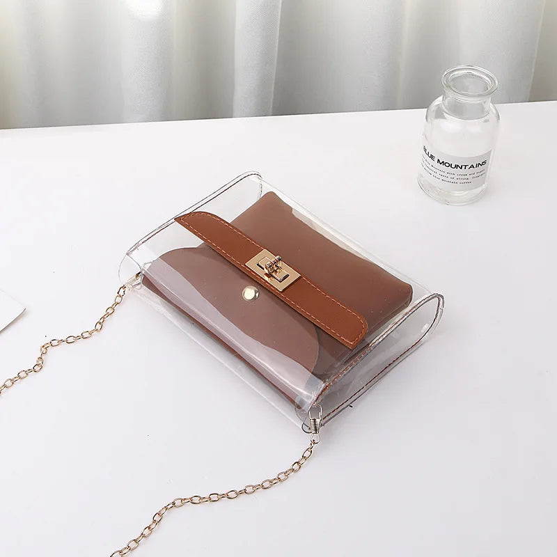 Women Transparent Shoulder Bags Chain PVC Clear Bag Satchel Bag Crossbody Bags