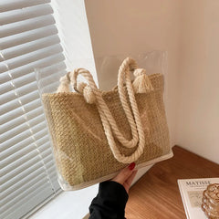 Women Transparent Weave Shoulder Bags Totes Large Capacity Waterproof