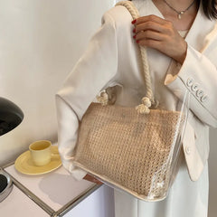 Women Transparent Weave Shoulder Bags Totes Large Capacity Waterproof