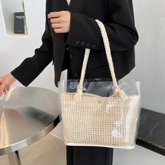 Women Transparent Weave Shoulder Bags Totes Large Capacity Waterproof