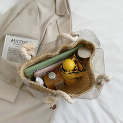 Women Transparent Weave Shoulder Bags Totes Large Capacity Waterproof