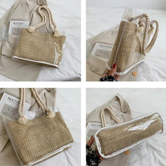 Women Transparent Weave Shoulder Bags Totes Large Capacity Waterproof