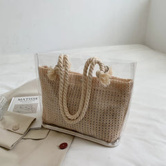 Women Transparent Weave Shoulder Bags Totes Large Capacity Waterproof