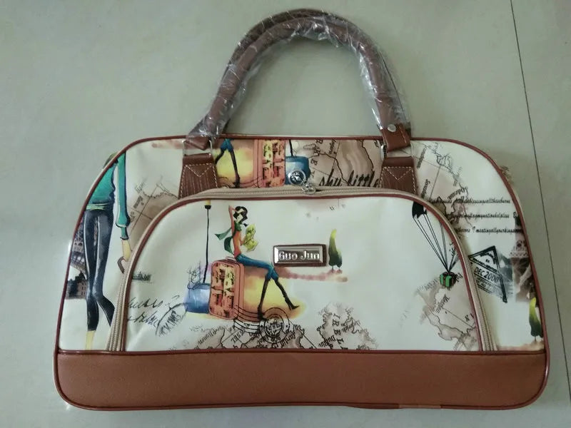 Women PU Leather Travel Bag Waterproof Print Duffle Bag