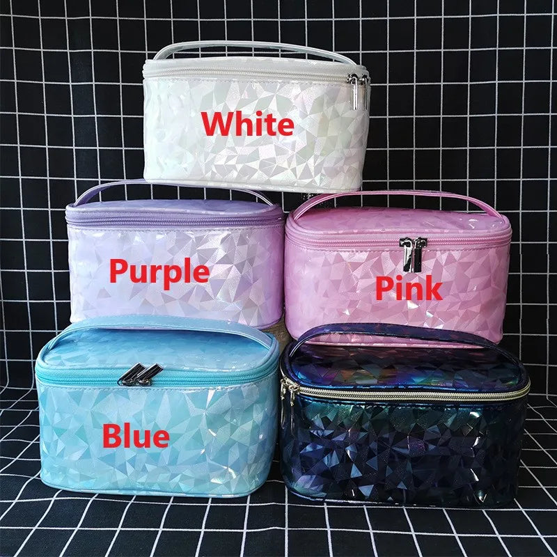 Women Travel Cosmetic Bag Organizer Diamond Lattice Zipper Storage Makeup Case