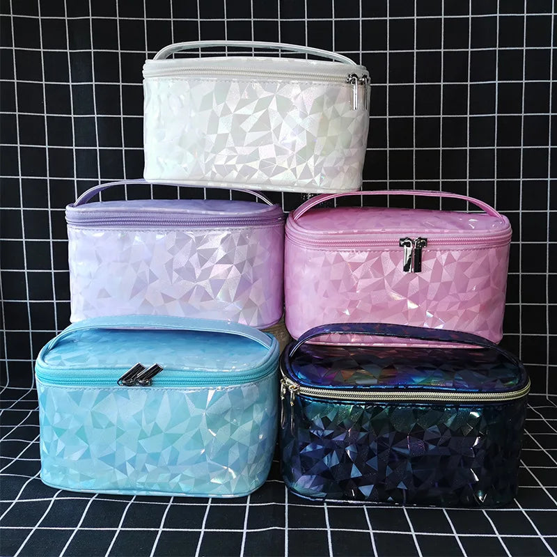 Women Travel Cosmetic Bag Organizer Diamond Lattice Zipper Storage Makeup Case