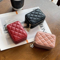 Women Travel Leather Lipstick Bag With Mirror Mini Portable Makeup Storage