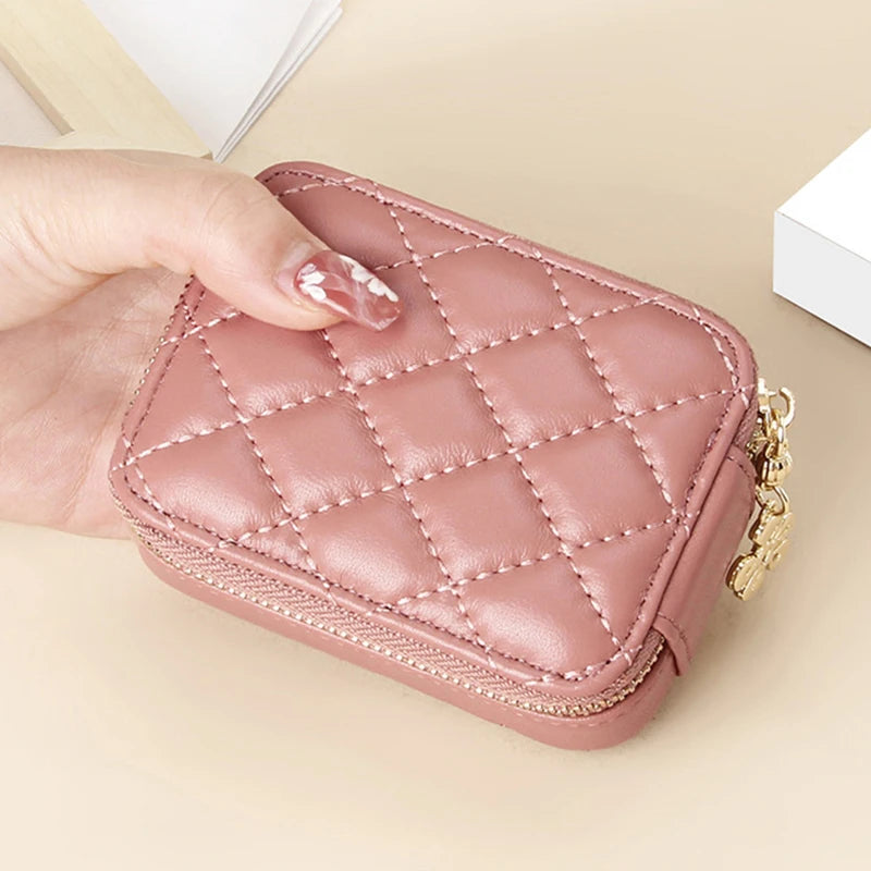 Women Travel Leather Lipstick Bag With Mirror Mini Portable Makeup Storage