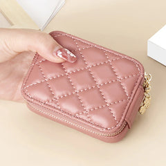 Women Travel Leather Lipstick Bag With Mirror Mini Portable Makeup Storage