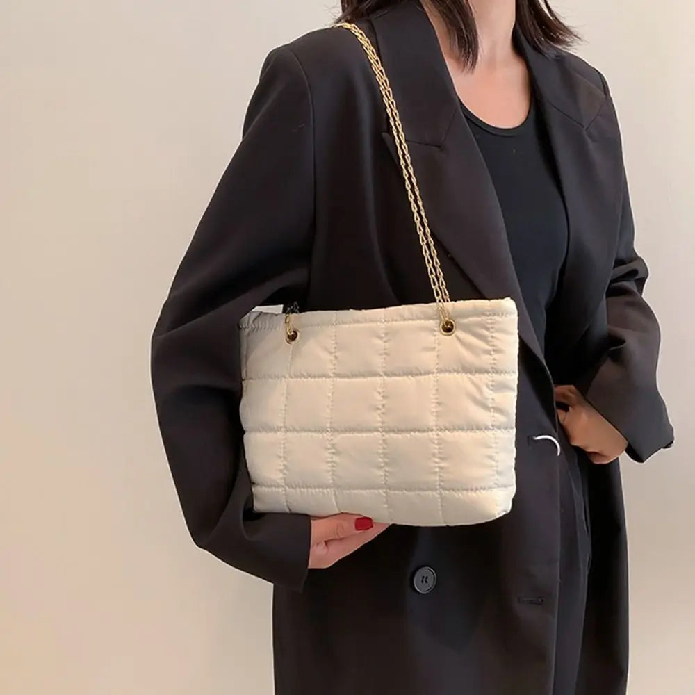 Women Lingge Shoulder Bag Down Cotton Padded Quilted Tote Chain Handbag