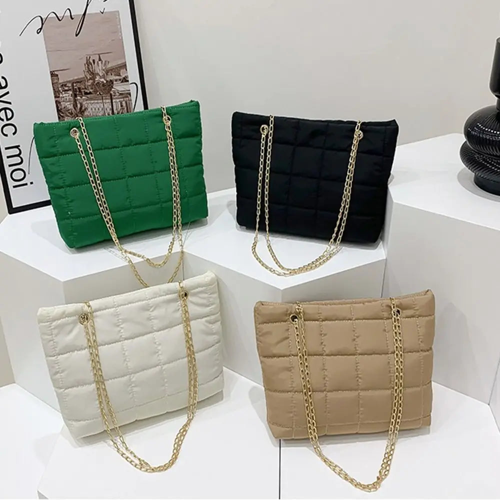 Women Lingge Shoulder Bag Down Cotton Padded Quilted Tote Chain Handbag