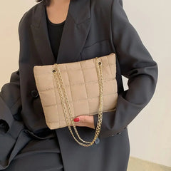 Women Lingge Shoulder Bag Down Cotton Padded Quilted Tote Chain Handbag
