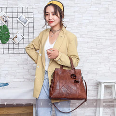 Women Tassel Pendant PU Leather Handbags Casual High-Capacity Shoulder Bags