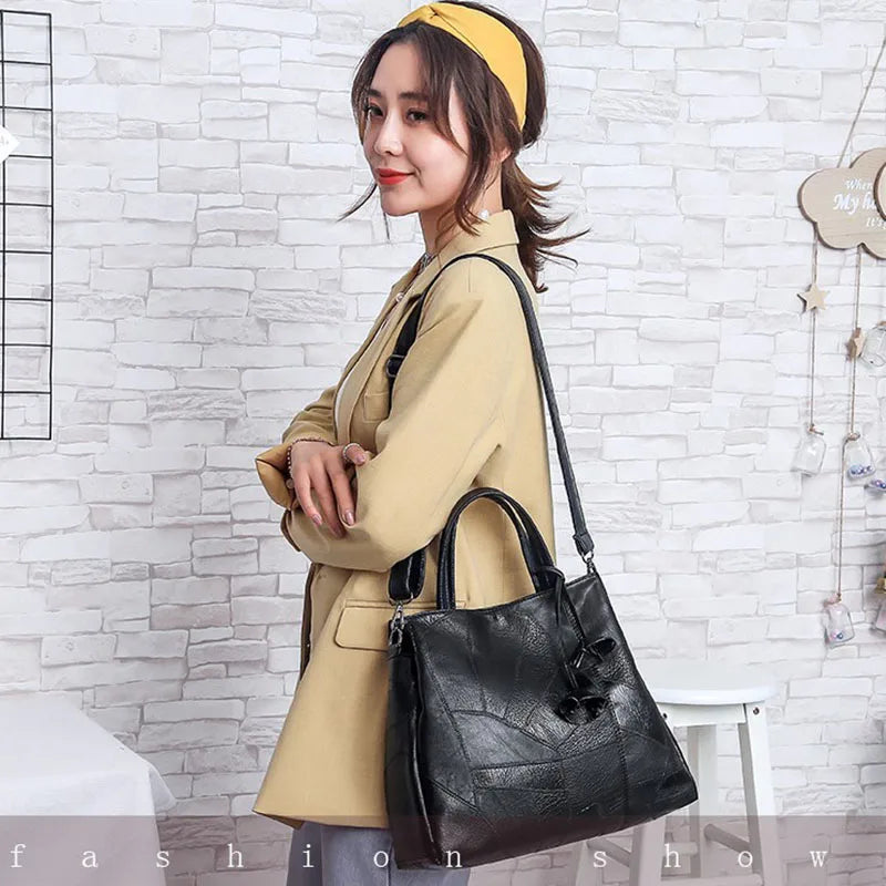 Women Tassel Pendant PU Leather Handbags Casual High-Capacity Shoulder Bags