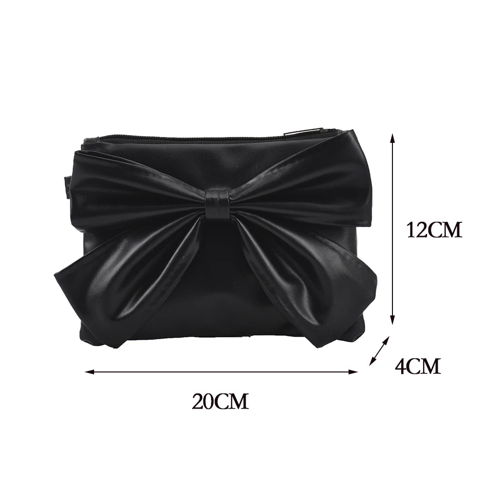 Women Underarm Bag Soft PU Leather Bow Ladies Handbags