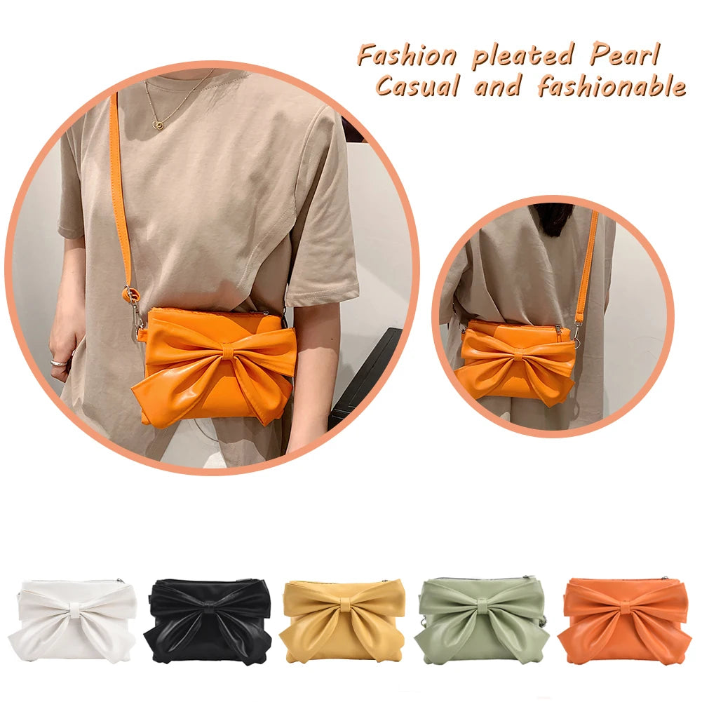 Women Underarm Bag Soft PU Leather Bow Ladies Handbags