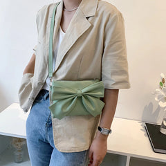 Women Underarm Bag Soft PU Leather Bow Ladies Handbags