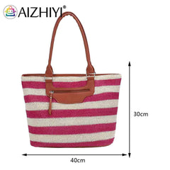 Women Underarm Bag Large Capacity Knit Handbag Striped Zipper Soft
