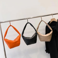 Women Underarm Bag Quilted Rhombus Pattern Solid PU Leather Shoulder Bag