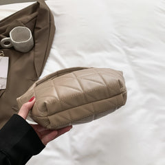 Women Underarm Bag Quilted Rhombus Pattern Solid PU Leather Shoulder Bag