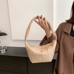 Women Underarm Bag Quilted Rhombus Pattern Solid PU Leather Shoulder Bag