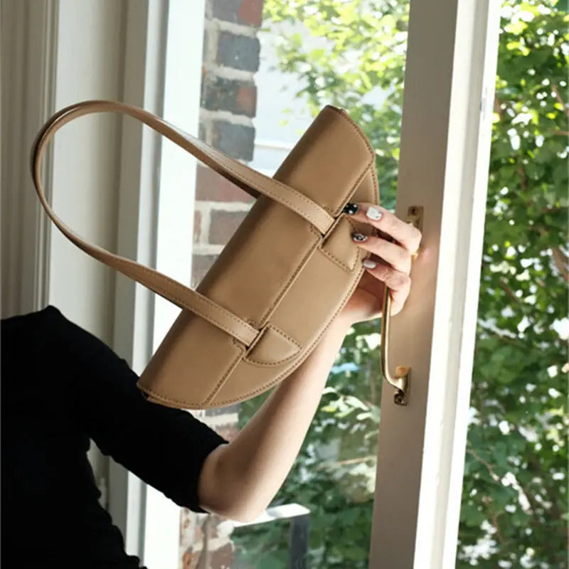 Women Underarm Bag Retro Solid Ladies Half Moon Handbags