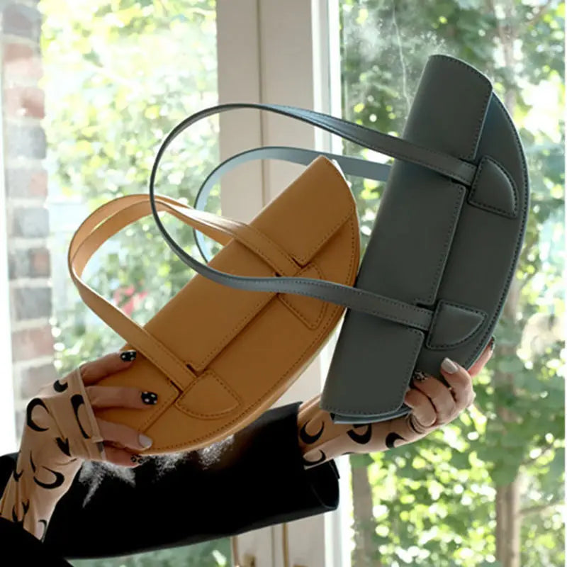 Women Underarm Bag Retro Solid Ladies Half Moon Handbags