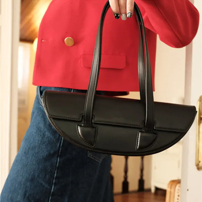 Women Underarm Bag Retro Solid Ladies Half Moon Handbags