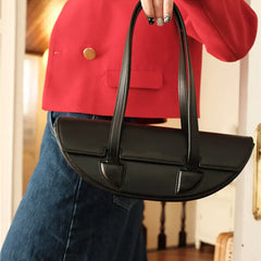 Women Underarm Bag Retro Solid Ladies Half Moon Handbags
