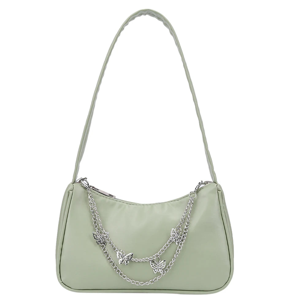 Women Underarm Bags Leather Hobos Clutch Purse Chain Zipper Closure Tote