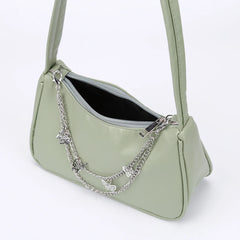 Women Underarm Bags Leather Hobos Clutch Purse Chain Zipper Closure Tote
