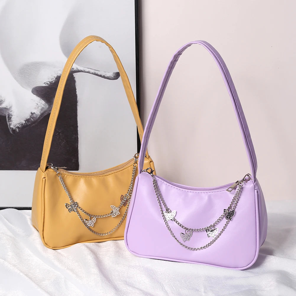 Women Underarm Bags Leather Hobos Clutch Purse Chain Zipper Closure Tote